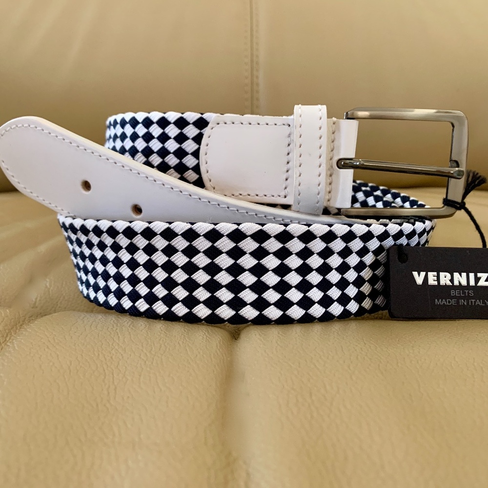 NEW WITH TAG WOMEN's VERNIZZI HAND MADE PARMA ITALY LEATHER COTTON  BELT 95/110